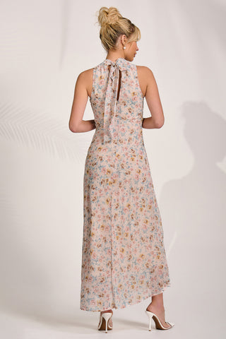 Chiffon Halterneck Midaxi Dress, Beige Floral