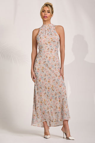 Chiffon Halterneck Midaxi Dress, Beige Floral