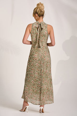 Chiffon Halterneck Midaxi Dress, Green Floral