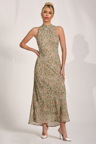 Chiffon Halterneck Midaxi Dress, Green Floral
