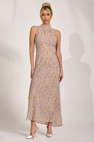 Chiffon Halterneck Midaxi Dress, Pink Floral