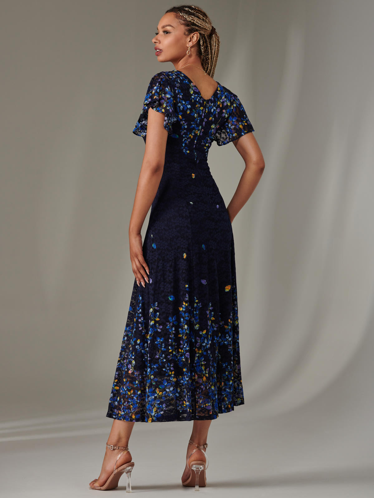Cap Sleeve Lace Maxi Dress, Blue Multi Jolie Moi Retail