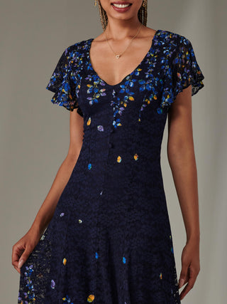 Cap Sleeve Lace Maxi Dress, Blue Multi