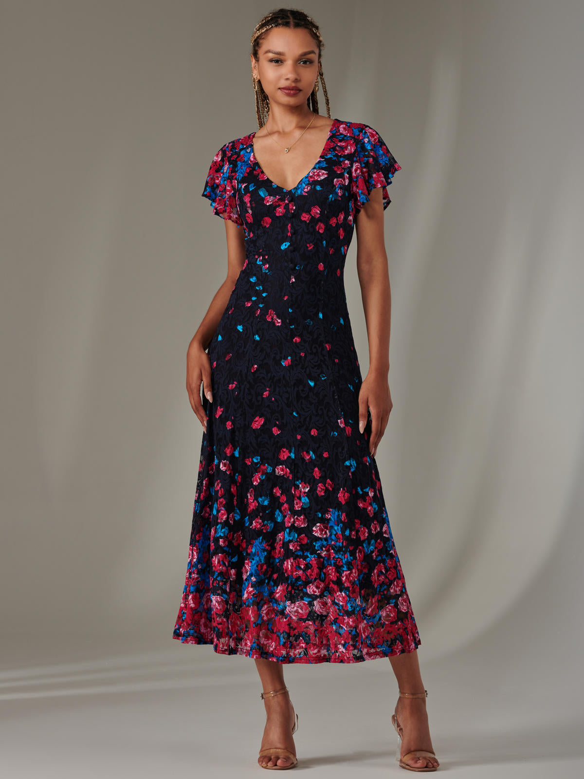 Cap Sleeve Lace Maxi Dress, Pink Multi Jolie Moi Retail