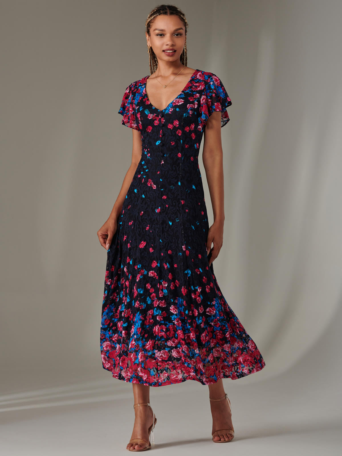 Cap Sleeve Lace Maxi Dress, Pink Multi Jolie Moi Retail