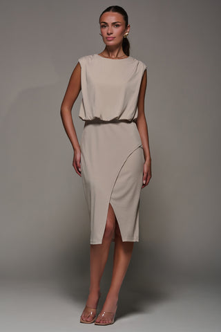 Draped Wrap Bodycon MIdi Dress, Taupe