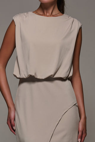 Draped Wrap Bodycon MIdi Dress, Taupe