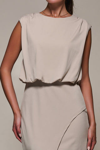 Draped Wrap Bodycon MIdi Dress, Taupe