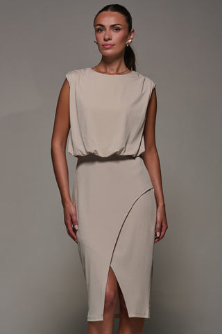 Draped Wrap Bodycon MIdi Dress, Taupe