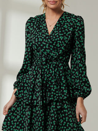 Casey Long Sleeve Tie Front Dress, Navy Floral