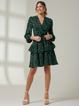 Casey Long Sleeve Tie Front Dress, Navy Floral