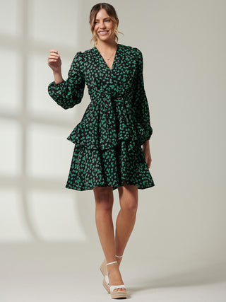 Casey Long Sleeve Tie Front Dress, Navy Floral