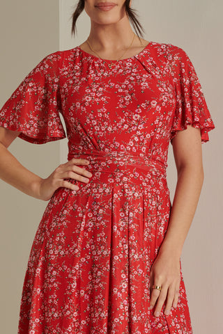 Rexina Maxi Mesh Dress, Red Floral