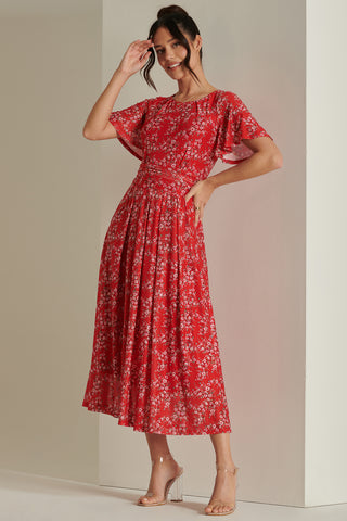 Rexina Maxi Mesh Dress, Red Floral