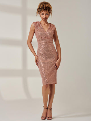 Sequin Wrap Detail Hourglass Dress, Rose Gold – Jolie Moi Retail