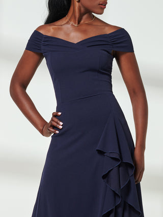 Desiree Frill Fit & Flare Dress, Navy