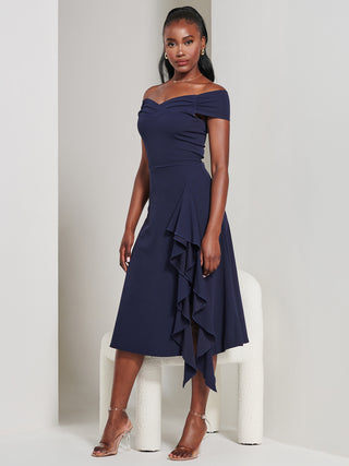 Desiree Frill Fit & Flare Dress, Navy