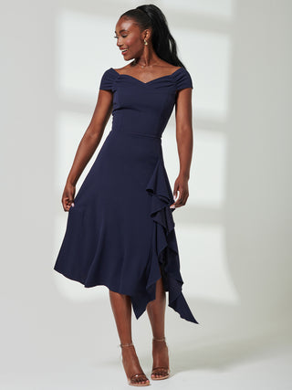 Desiree Frill Fit & Flare Dress, Navy