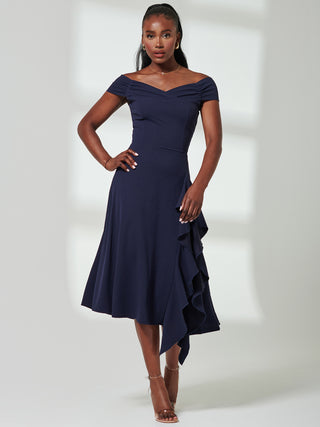 Desiree Frill Fit & Flare Dress, Navy