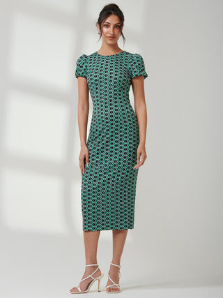 Short Sleeve Jersey Bodycon Midi Dress, Green Geo Jolie Moi Retail Short Sleeve Jersey Bodycon Midi Dress, Green Geo Jolie Moi Retail
