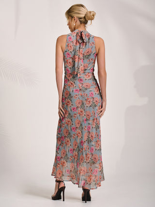 Printed Halterneck Midaxi Dress, Blue Floral