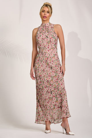 Printed Halterneck Midaxi Dress, Purple Floral