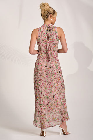 Printed Halterneck Midaxi Dress, Purple Floral