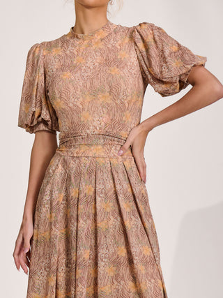 Puff Sleeve Printed Mesh Maxi Dress, Aniimal Multi