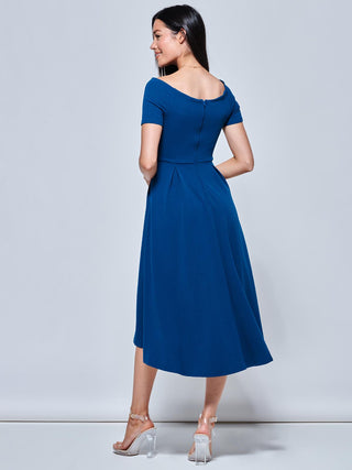 Off The Shoulder Dip Hem Dress, Teal Jolie Moi Retail Off The Shoulder Dip Hem Dress, Teal Jolie Moi Retail
