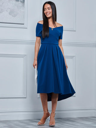 Off The Shoulder Dip Hem Dress, Teal Jolie Moi Retail Off The Shoulder Dip Hem Dress, Teal Jolie Moi Retail