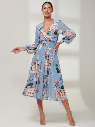 Jolie Moi Jasmine Long Sleeve Mesh Dress, Blue Floral Jolie Moi Retail Jolie Moi Jasmine Long Sleeve Mesh Dress, Blue Floral Jolie Moi Retail
