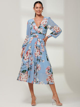 Jolie Moi Jasmine Long Sleeve Mesh Dress, Blue Floral Jolie Moi Retail Jolie Moi Jasmine Long Sleeve Mesh Dress, Blue Floral Jolie Moi Retail