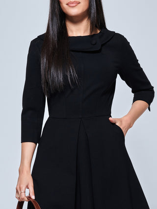 3/4 Sleeve Midi Dress, Black