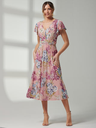 Scarlett Cap Sleeve Mesh Midi Dress, Floral Multi