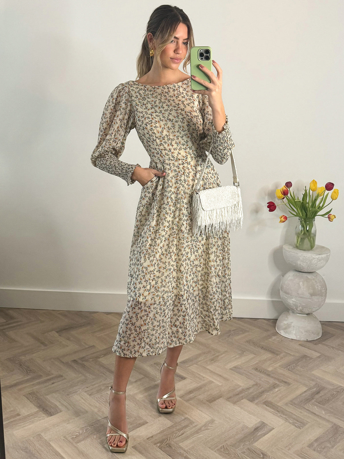 Beige shops chiffon maxi dress