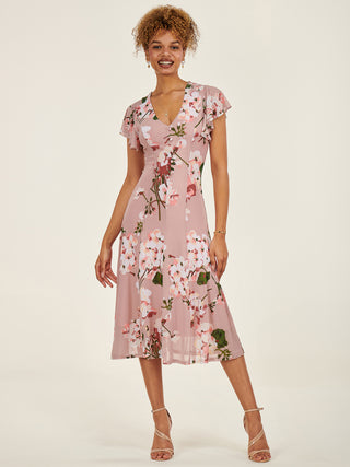 Essie Fit & Flare Mesh Dress, Pink Floral