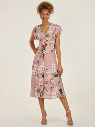 Essie Fit & Flare Mesh Dress, Pink Floral