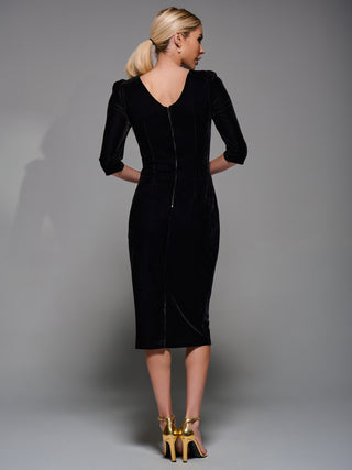 Side Tie Velvet Bodycon Dress, Black