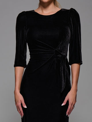 Side Tie Velvet Bodycon Dress, Black