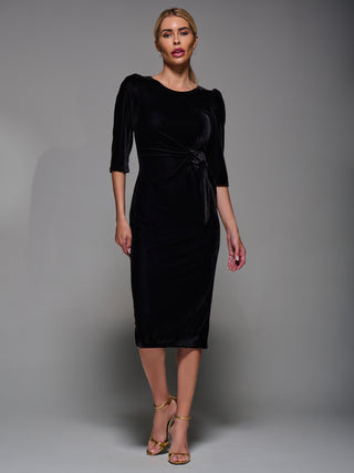 Side Tie Velvet Bodycon Dress, Black