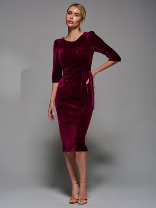 Side Tie Velvet Bodycon Dress, Burgundy