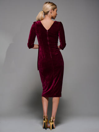 Side Tie Velvet Bodycon Dress, Burgundy