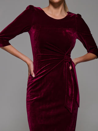 Side Tie Velvet Bodycon Dress, Burgundy