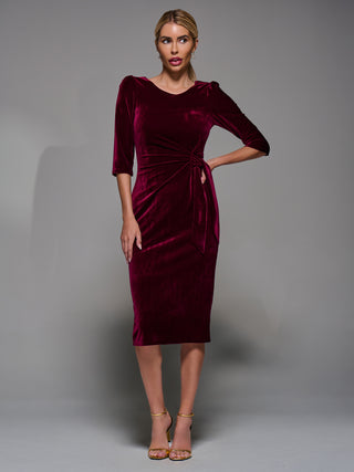 Side Tie Velvet Bodycon Dress, Burgundy