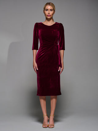 Side Tie Velvet Bodycon Dress, Burgundy
