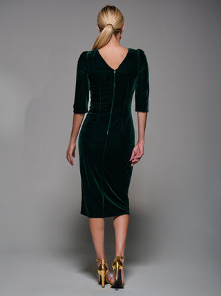Side Tie Velvet Bodycon Dress, Dark Green