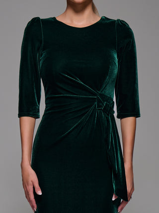 Side Tie Velvet Bodycon Dress, Dark Green