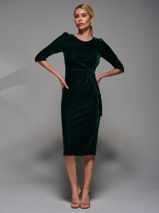 Side Tie Velvet Bodycon Dress, Dark Green