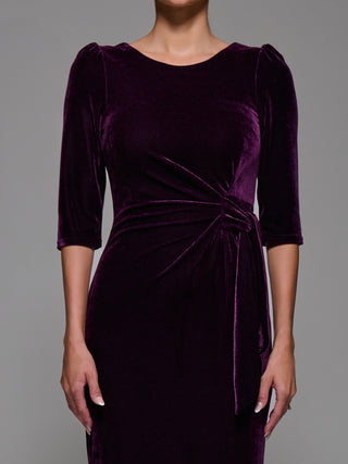 Side Tie Velvet Bodycon Dress, Dark Purple