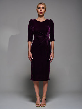 Side Tie Velvet Bodycon Dress, Dark Purple